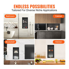 33.02 x 63.5 cm No Tile Shower Niche 304 Stainless Steel, Wall-Inserted Niche Recessed Double Shelves, Sealed Waterproof Rust-Resistant Modern Niche for Shower or Soap Storage Bathroom