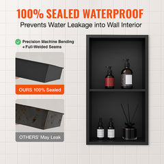 33.02 x 63.5 cm No Tile Shower Niche 304 Stainless Steel, Wall-Inserted Niche Recessed Double Shelves, Sealed Waterproof Rust-Resistant Modern Niche for Shower or Soap Storage Bathroom