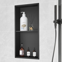 33.02 x 63.5 cm No Tile Shower Niche 304 Stainless Steel, Wall-Inserted Niche Recessed Double Shelves, Sealed Waterproof Rust-Resistant Modern Niche for Shower or Soap Storage Bathroom