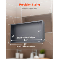 Shower Niche, 33.0 x 63.5 x 10.2 cm Recessed Wall Niche, Heavy-duty Stainless Steel Modern Soap & Shampoo Storage Organizer, Sealed Waterproof, Durable & Easy to Install, Black for Bathroom