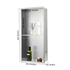 Shower Niche, 33.0 x 63.5 x 10.2 cm Recessed Wall Niche Double-layer, with Hollowed-out Divider, Heavy-duty Stainless Steel Modern Shampoo Storage Organizer, Waterproof, Silver for Bathroom