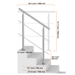39.4in Handrails for Outdoor Steps 2 Crossbars Staircase for Porch Deck