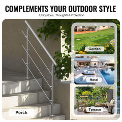 47.2in Handrails for Outdoor Steps 3 Crossbars Staircase for Porch Deck