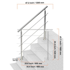 47.2in Handrails for Outdoor Steps 3 Crossbars Staircase for Porch Deck