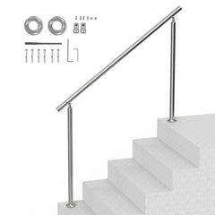 Handrails for Outdoor Steps, 59 in/ 150cm Length Stair Hand Rail Kit, Transitional Stainless Steel Railings with Installation Kit, Double-column Staircase Handrails for Seniors,Porch & Deck