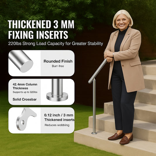 Handrails for Outdoor Steps, 59 in/ 150cm Length Stair Hand Rail Kit, Transitional Stainless Steel Railings with Installation Kit, Double-column Staircase Handrails for Seniors,Porch & Deck