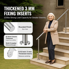 Handrails for Outdoor Steps, 70.9 in/ 180cm Length Stair Hand Rail Kit, Transitional Stainless Steel Railings with Installation Kit, Double-column Staircase Handrails for Seniors,Porch & Deck
