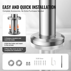 Handrails for Outdoor Steps, 70.9 in/ 180cm Length Stair Hand Rail Kit, Transitional Stainless Steel Railings with Installation Kit, Double-column Staircase Handrails for Seniors,Porch & Deck