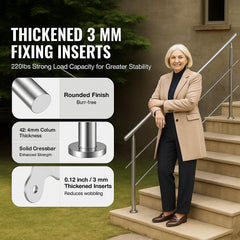 Handrails for Outdoor Steps, 70.9in Length 2 Crossbars Stair Hand Rail Kit, Transitional Stainless Steel Railings w/ Installation Kit, Double-column Staircase Handrails for Seniors,Porch & Deck