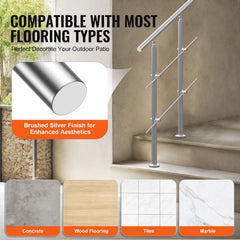 Handrails for Outdoor Steps, 31.5in Length 2 Crossbars Stair Hand Rail Kit, Transitional Stainless Steel Railings w/ Installation Kit, Double-column Staircase Handrails for Seniors,Porch & Deck