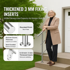 Handrails for Outdoor Steps, 31.5in Length 2 Crossbars Stair Hand Rail Kit, Transitional Stainless Steel Railings w/ Installation Kit, Double-column Staircase Handrails for Seniors,Porch & Deck