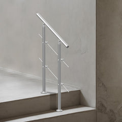 Handrails for Outdoor Steps, 31.5in Length 2 Crossbars Stair Hand Rail Kit, Transitional Stainless Steel Railings w/ Installation Kit, Double-column Staircase Handrails for Seniors,Porch & Deck