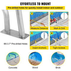 Pool Rail 30x22 Pool Railing 304 Stainless Steel 250LBS Load Capacity Silver Rustproof Pool Handrail Humanized Swimming Pool Handrail with Blue Grip Cover & M8 Drill Bit & Self-Taping Screws