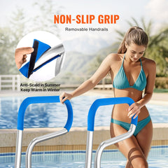 Pool Handrail, 32 x 23 inch Pool Railing, Stainless Steel with Base Plate for Indoor/Outdoor Pools,Swimming Pool Safety Railing for Decks,Rust-Proof Grab Bar w/ Grip Cover&Accessories for Spas