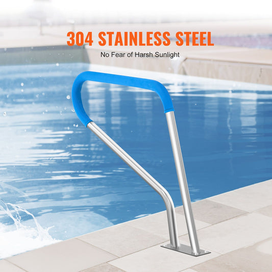 Pool Handrail 39 x 32 inch Stainless Steel with Base Plate for Spas