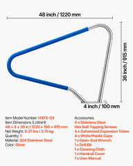 Pool Rail, 122 x 91.5 cm Pool Handrail, 100kg Load Capacity Heavy Duty 304 Stainless Steel Swimming Handrail, Detachable Nonslip Sleeve, Rich Accessories, for Poolside, Water Parks, Spa Centers