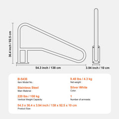 Pool Handrail 54 x 36 inch Stainless Steel with Base Plate for Spas