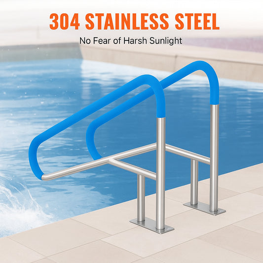Pool Handrail 2 PCS 55 x 32 inch Stainless Steel with Base Plate for Spas
