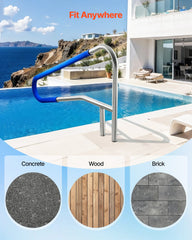 Pool Rail, 137.1 x 81.3 cm Pool Handrail, 100kg Load Capacity Heavy Duty 304 Stainless Steel Swimming Handrail, Detachable Nonslip Sleeve, Recessed or Base Mount, for Poolside, Water Parks