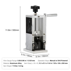Manual Wire Stripping Machine, 0.06''-0.98'' Copper Stripper with Hand Crank or Drill Powered, Visible Stripping Depth Reference, Portable Aluminum Frame Wire Peeler for Scrap Copper Recycling