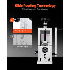 Manual Wire Stripping Machine, 0.06''-1.5'' Copper Stripper with Hand Crank or Drill Powered, Visible Stripping Depth Reference, Portable Aluminum Frame Wire Peeler for Scrap Copper Recycling