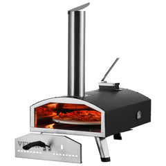 Outdoor Pizza Oven, 12" Wood Fired Pizza Ovens, Pellet Pizza Stove with Built-in Thermometer, with Thickened Cordierite, Rotating Pizza Stone, Carry Bag, Shovel, Portable Pizza Maker for Outside Backyard Patio Camping Black