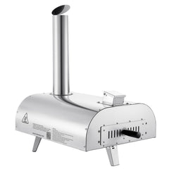 Pizza Oven Outdoor, 12" Pellet Pizza Oven, Portable Pizza-Stove with Built-in Thermometer, Wood Fired Stainless Steel Pizza-Maker, for Backyard, Camping, Pizza-Stone, Shovel, Carry Bag, Silver