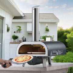 Outdoor Pizza Oven, 12 in Wood Fired Pizza Ovens, Pellet Pizza-Stove with Thermometer & Electric Rotation, Portable Pizza-Maker for Outside Backyard Patio Camping, Pizza-Stone, Carry Bag, Shovel