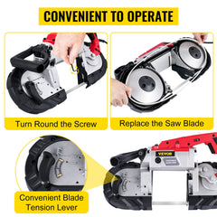 Portable Band Saw,with Removable Alloy Steel Base Cordless Band Saw,127mm Cutting Capacity Hand held Band Saw,Variable Speed Portable Bandsaw, 10Amp Motor Deep Cut Band saw for Metal Wood