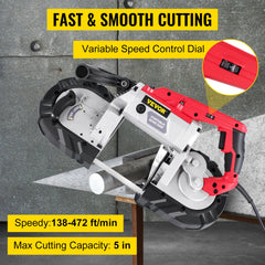 Variable-Speed 127mm Deep Cut Portable Band Saw 220V 10Amp Motor Handheld