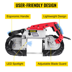 Variable-Speed 127mm Deep Cut Portable Band Saw 220V 10Amp Motor Handheld