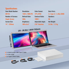 Laptop Screen Extender 14in HD 1080P Portable Monitor for 13"-17" Laptop