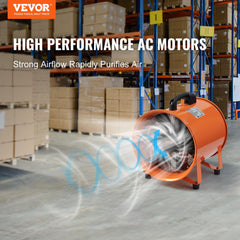 Portable Ventilator, 254mm/10inch Heavy Duty Cylinder Fan with 5m Duct Hose, 255W Strong Shop Exhaust Blower 1720CFM, Industrial Utility Blower for Sucking Dust, Smoke, Smoke Home/Workplace