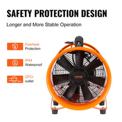 Portable Ventilator, 254mm/10inch Heavy Duty Cylinder Fan with 5m Duct Hose, 255W Strong Shop Exhaust Blower 1720CFM, Industrial Utility Blower for Sucking Dust, Smoke, Smoke Home/Workplace