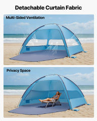 Beach Tent Sun Shelter for 6 Person, UPF 50+ Protection, Portable Sun Shade Canopy with Carrying Bag & Sand Pockets, Lightweight and Easy Setup Beach Umbrella for Camping Fishing Outdoor Picnic