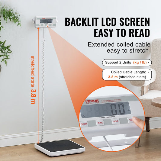 Portable Medical Scale Digital Physician Weight Scale Anti-Slip Mat 550LBS