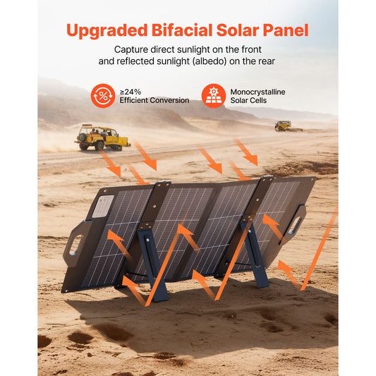100W Bifacial Solar Panel, 16BB N-Type Foldable Monocrystalline Solar Panel Charger 24% Efficiency, Portable with MC4 Output, USB-A (QC3.0), Type-C & DC Ports for Power Stations Camping Hiking