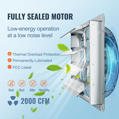 Shutter Exhaust Fan, 406 mm High-speed 1400RPM 1506 CFM, Aluminum Wall Mount Attic Fan with AC-motor, Ventilation and Cooling for Greenhouses, Garages, Sheds, Shops