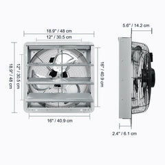 Shutter Exhaust Fan, 406 mm High-speed 1400RPM 1506 CFM, Aluminum Wall Mount Attic Fan with AC-motor, Ventilation and Cooling for Greenhouses, Garages, Sheds, Shops