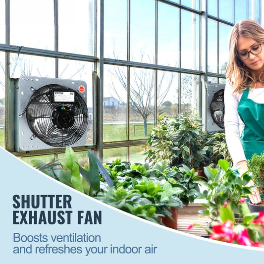 Shutter Exhaust Fan, 406 mm High-speed 1400RPM 1506 CFM, Aluminum Wall Mount Attic Fan with AC-motor, Ventilation and Cooling for Greenhouses, Garages, Sheds, Shops