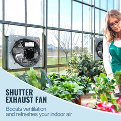 Shutter Exhaust Fan, 406 mm High-speed 1400RPM 1506 CFM, Aluminum Wall Mount Attic Fan with AC-motor, Ventilation and Cooling for Greenhouses, Garages, Sheds, Shops