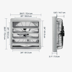 Shutter Exhaust Fan, 610 mm High-speed 1400RPM 2892 CFM, Aluminum Wall Mount Attic Fan with AC-motor, Ventilation and Cooling for Greenhouses, Garages, Sheds, Shops