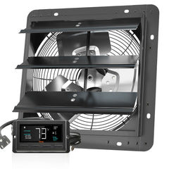 Shutter Exhaust Fan, 305 mm /12 inch with Temperature Humidity Controller, EC-motor, 904 CFM, Variable Speed Adjustable Wall Mount Attic Fan, Ventilation and Cooling for Greenhouses, Garages, Sheds