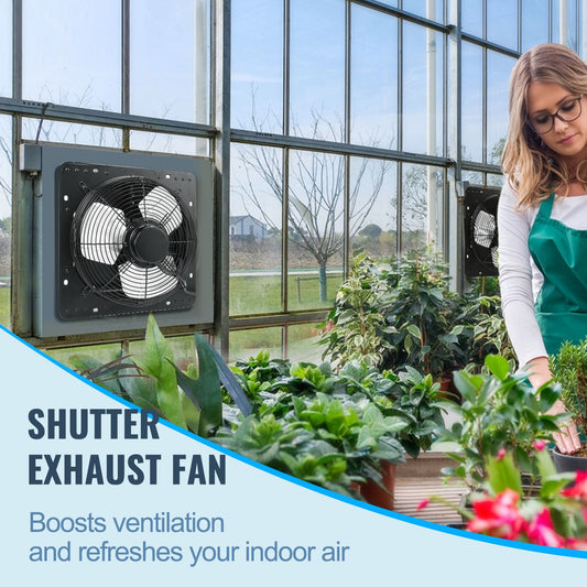 Shutter Exhaust Fan, 305 mm /12 inch with Temperature Humidity Controller, EC-motor, 904 CFM, Variable Speed Adjustable Wall Mount Attic Fan, Ventilation and Cooling for Greenhouses, Garages, Sheds