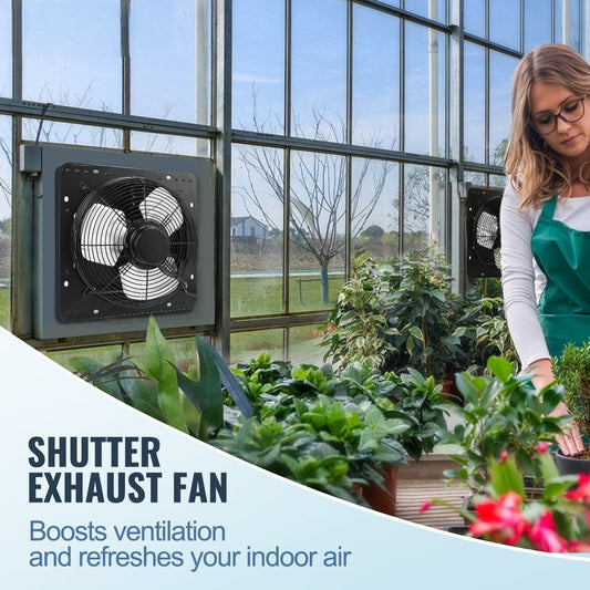 Shutter Exhaust Fan, 305 mm /12 inch with Temperature Humidity Controller, EC-motor, 904 CFM, Variable Speed Adjustable Wall Mount Attic Fan, Ventilation and Cooling for Greenhouses, Garages, Sheds