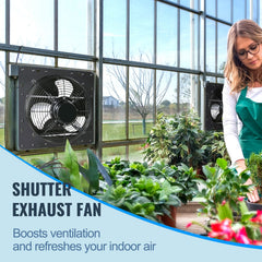 Shutter Exhaust Fan, 406 mm /16inch with Temperature Humidity Controller, EC-motor, 1747 CFM, Variable Speed Adjustable Wall Mount Attic Fan, Ventilation and Cooling for Greenhouses, Garages, Sheds