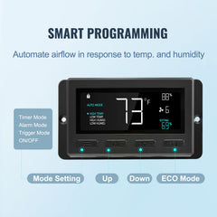 Shutter Exhaust Fan, 406 mm /16inch with Temperature Humidity Controller, EC-motor, 1747 CFM, Variable Speed Adjustable Wall Mount Attic Fan, Ventilation and Cooling for Greenhouses, Garages, Sheds