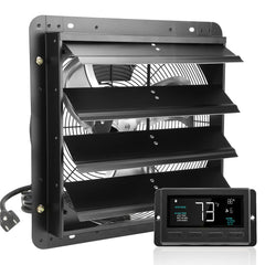 Shutter Exhaust Fan, 406 mm /16inch with Temperature Humidity Controller, EC-motor, 1747 CFM, Variable Speed Adjustable Wall Mount Attic Fan, Ventilation and Cooling for Greenhouses, Garages, Sheds