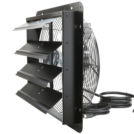 Shutter Exhaust Fan, 406 mm /16inch with Temperature Humidity Controller, EC-motor, 1747 CFM, Variable Speed Adjustable Wall Mount Attic Fan, Ventilation and Cooling for Greenhouses, Garages, Sheds