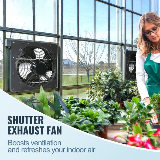 Shutter Exhaust Fan, 406 mm /16inch with Temperature Humidity Controller, EC-motor, 1747 CFM, Variable Speed Adjustable Wall Mount Attic Fan, Ventilation and Cooling for Greenhouses, Garages, Sheds